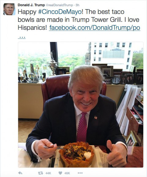 Donald Trump with taco bowl tweet.