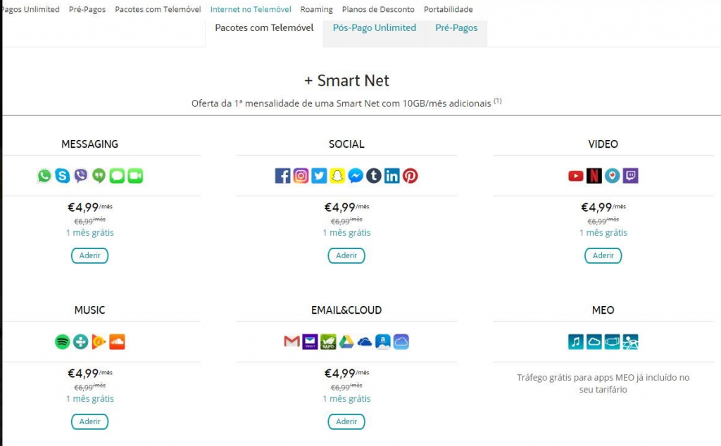 Portuguese internet packages.