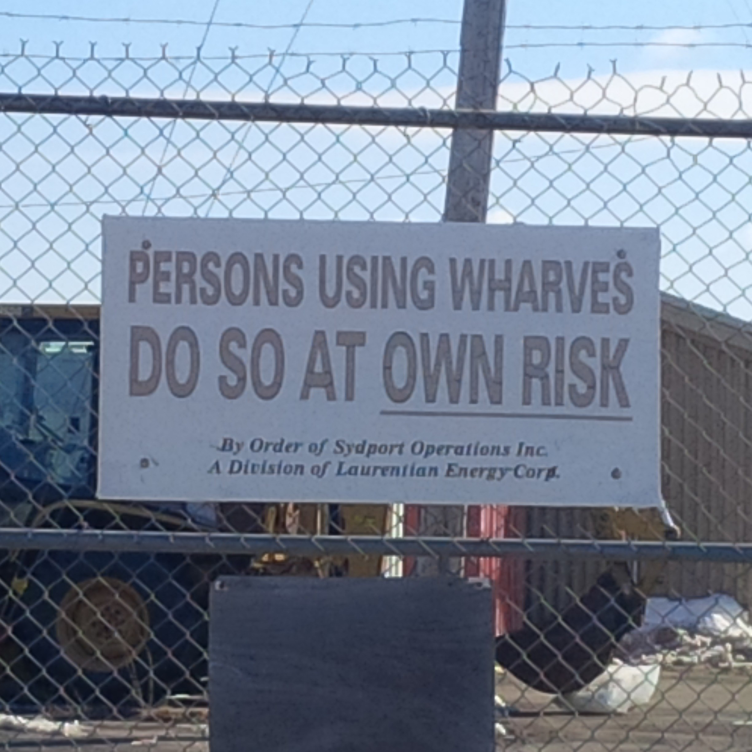 Sign at Sydport wharves, 9 March 2016.