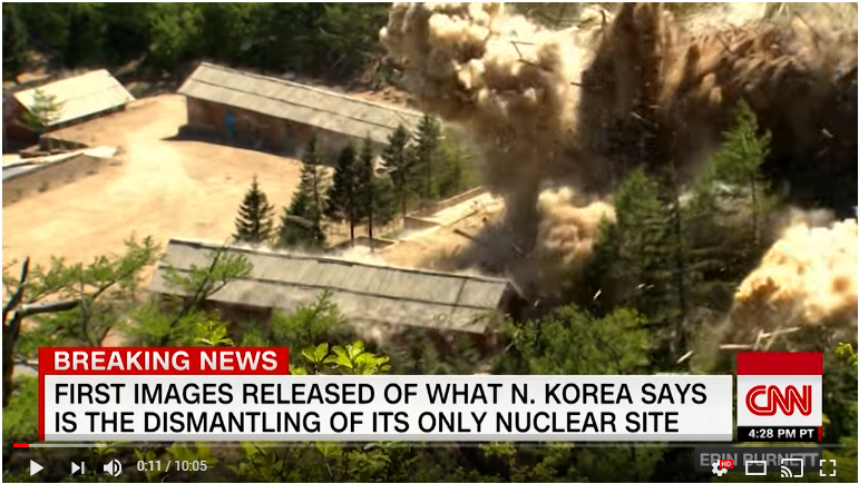 CNN reports destruction of Punggye-ri nuclear test site, 24 May 2018. (Source: YouTube)