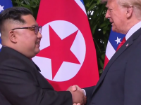 Kim Jong-un and Donald Trump, Singapore Summit, 12 June 2018. (Source: NBC News video https://www.nbcnews.com/video/trump-and-kim-meet-at-historic-singapore-summit-1253541443746?cid=par-sy-embarqmailcom)