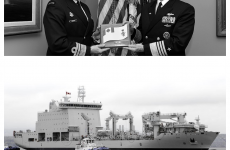 Top (Chief of Naval Operations (CNO) Adm. Jonathan Greenert welcomes Commander of the Royal Canadian Navy Vice Adm. Mark Norman for an office call at the Pentagon. (U.S. Navy Photo by Chief Mass Communication Specialist Julianne F. Metzger/Released)
Bottom: Bottom: MS Asterix naval replenishment ship, post-conversion.