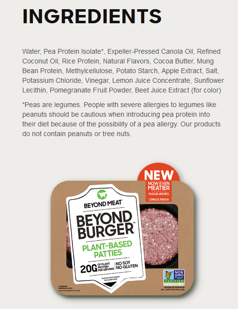 Beyond Burger ingredients. (Source: Beyond Meat website https://www.beyondmeat.com/products/the-beyond-burger/)