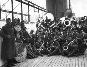  James Reese Europe and the 369th Regiment band, also known as the Harlem Hellfighters (1918) (U.S. National Archives and Record Administration)