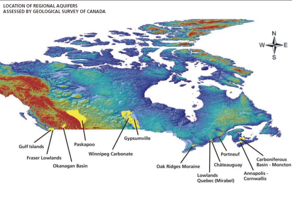 Some of the aquifers mapped by the Geological Study of Canada. 