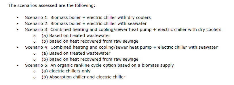 Five scenarios for district heat system, Sydney, NS