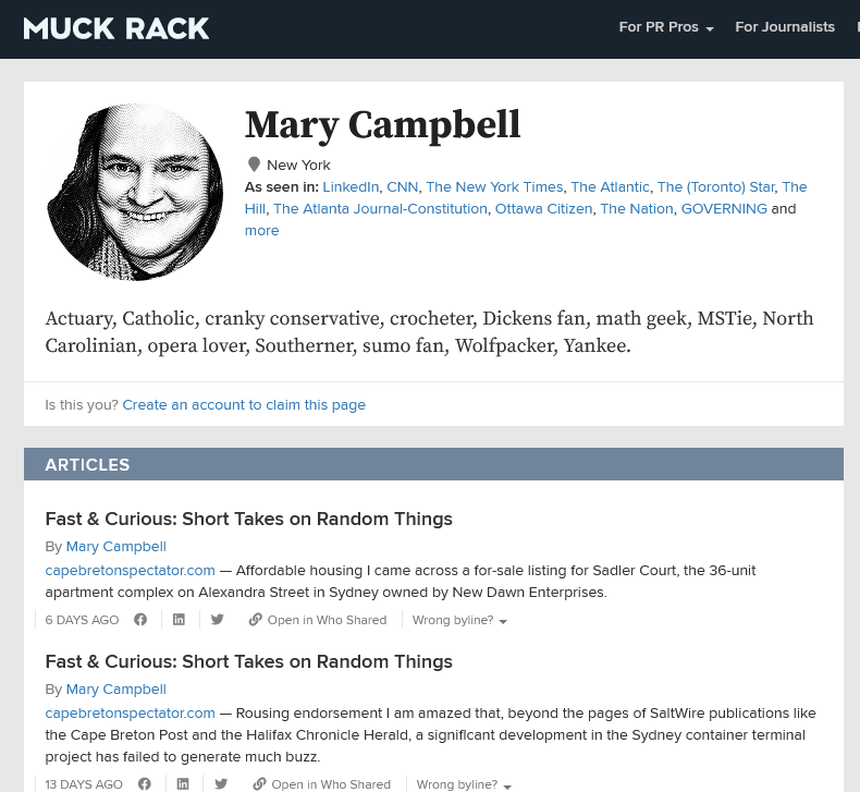 Muck Rake bio Mary Campbell