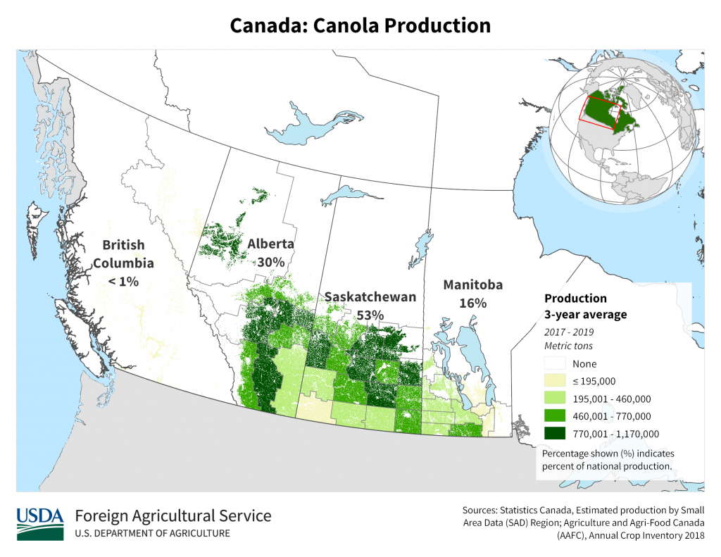 Map of Canadian Canola production