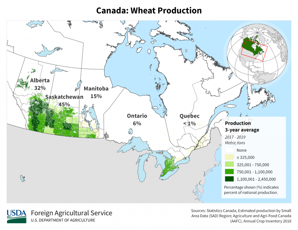 Map of Canadian wheat production