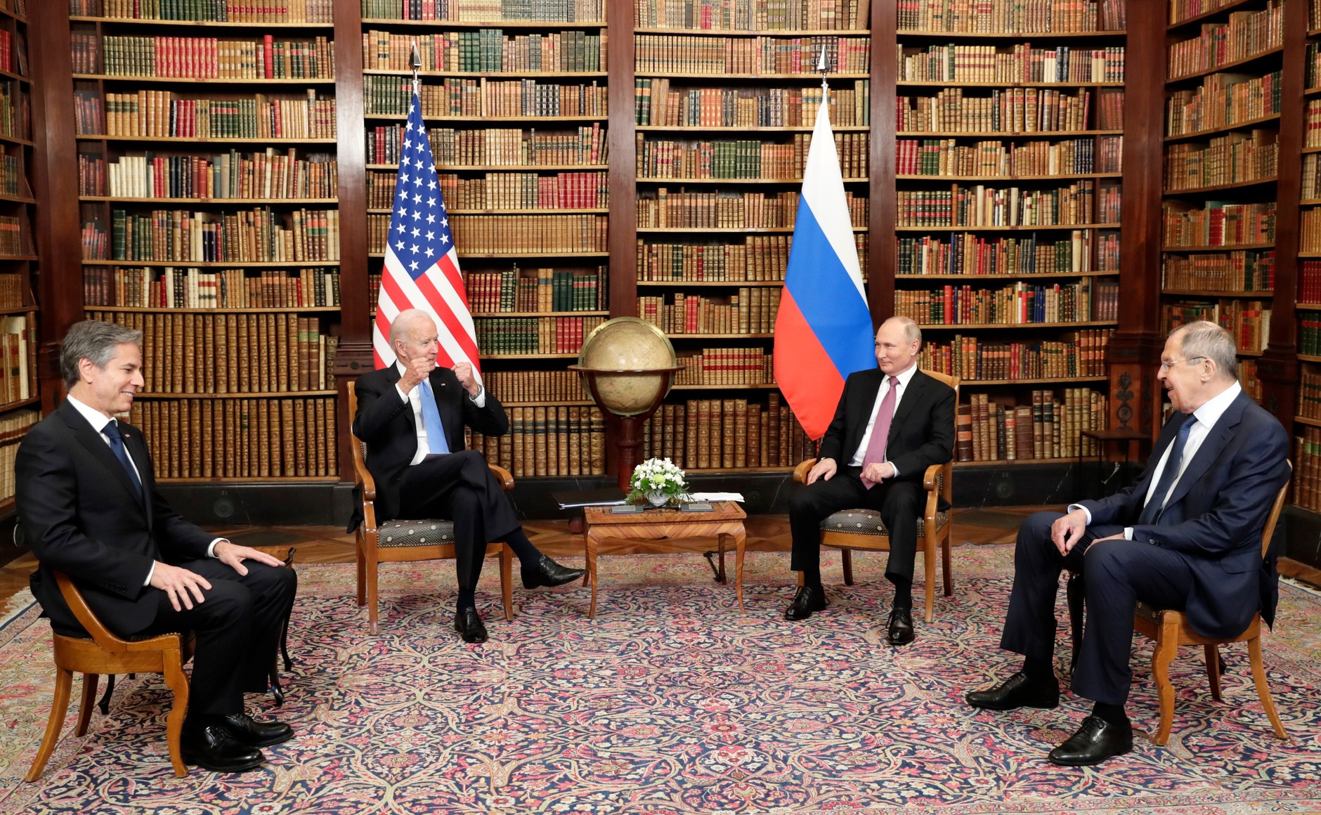 US Secretary of State Antony Blinken, US President Joe Biden, Russian President Vladimir Putin and Russian Foreign Minister Sergei Lavrov, Geneva, June 2021. (