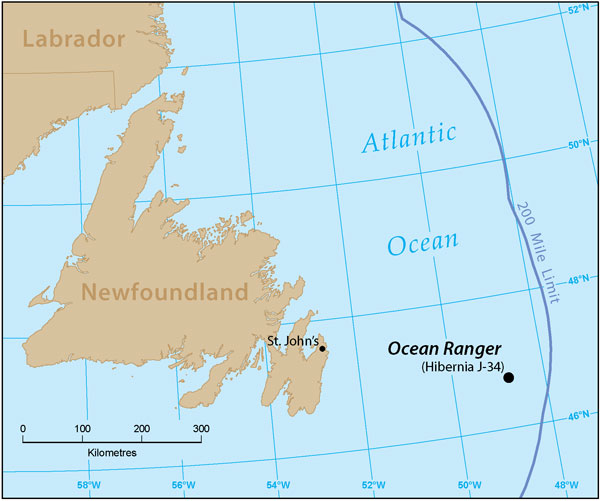 Map: Ocean Ranger, Hibernia Oil Field