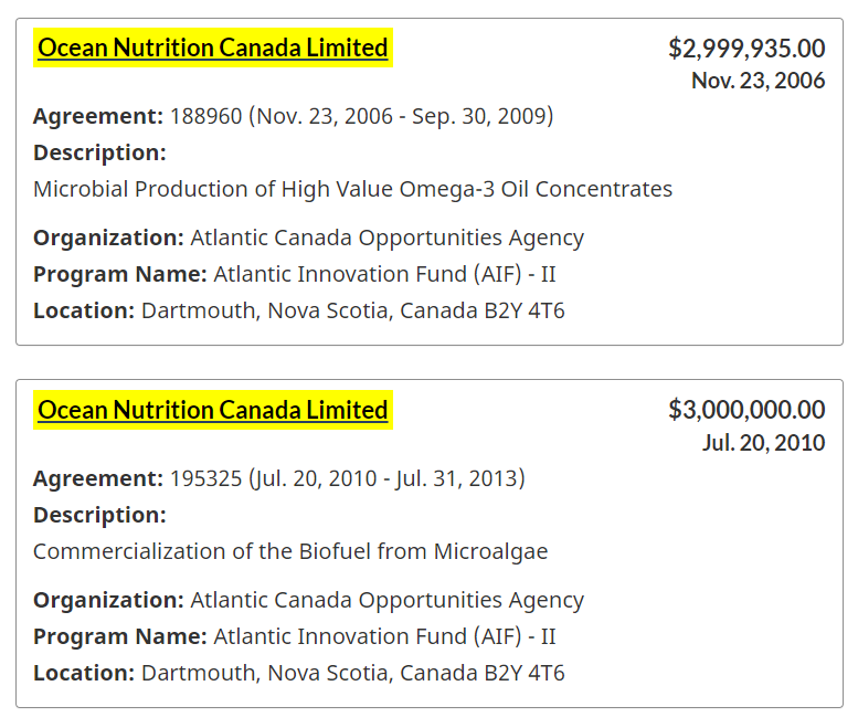 Ocean Nutrition Canada Ltd ACOA loans