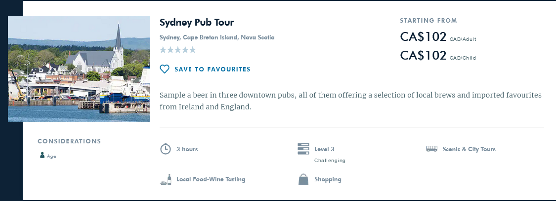 Norwegian Cruise Lines Pub Tour Sydney, NS