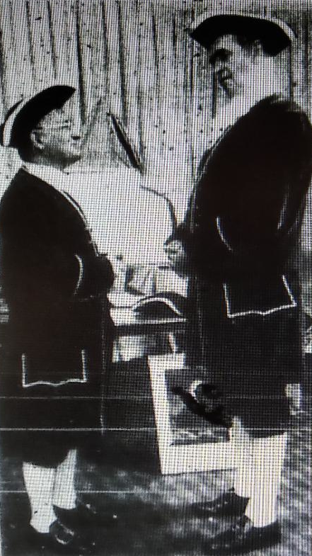Sydney Aldermen John Nardocchio and Archie MacRury in period dress, Cape Breton Post, December 1984