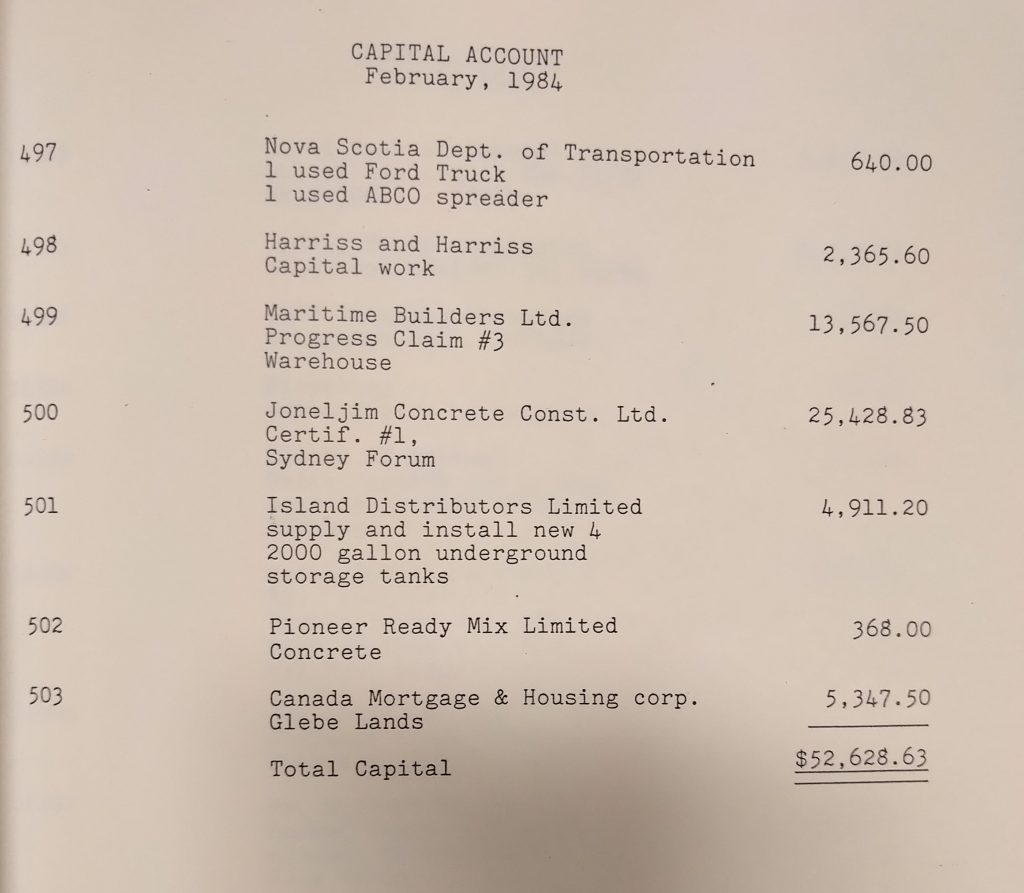 Excerpt City of Sydney Capital Account, 1984