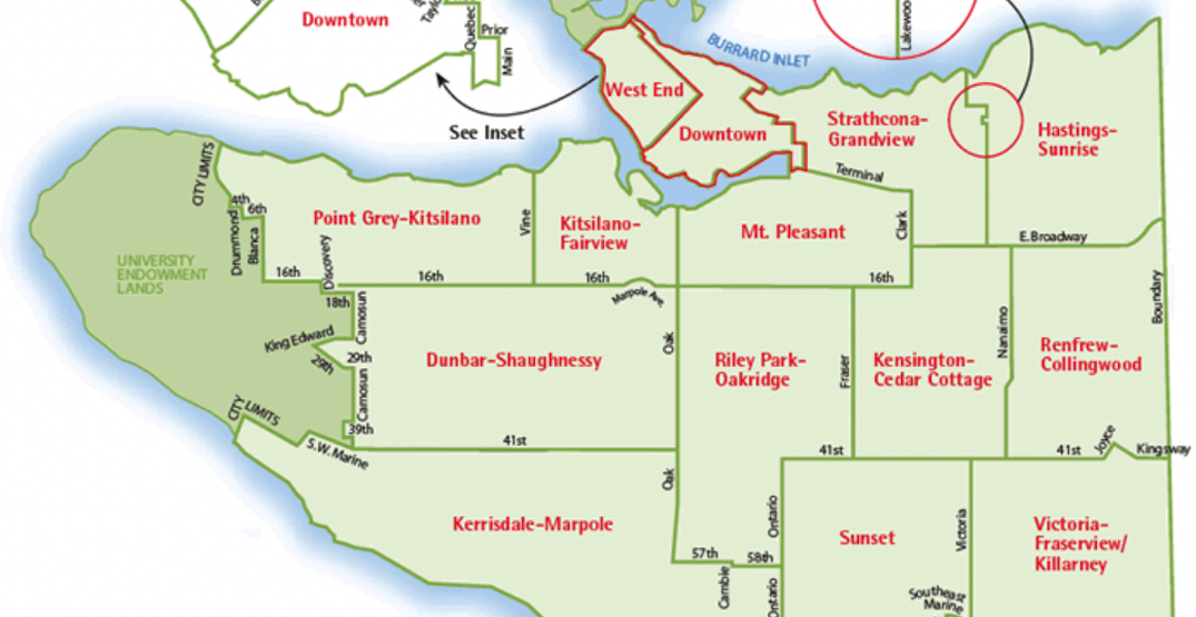 Proposed City of Vancouver wards in the 2004 electoral reform proposal. (City of Vancouver)