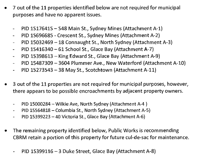 List of surplus CBRM properties