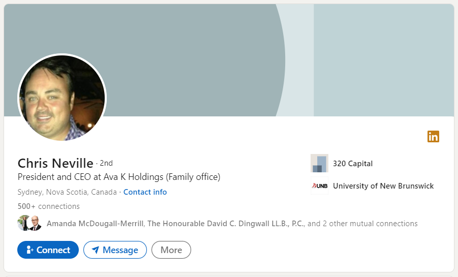 Header from the LinkedIn profile of Chris Neville.