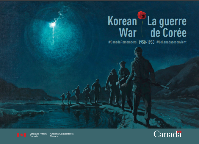 A postcard marking 70th anniversary of Korean War featuring a painting of a night patrol by Ted Zuber.